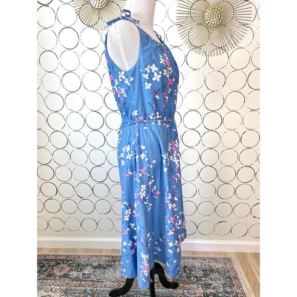 VTG Malia Honolulu Womens Midi Dress 10 Blue Floral Dainty Feminine Retro Cotton - Picture 2 of 16